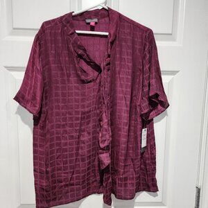 NWT - Burgundy Vince Camuto short sleeved blouse with bow - size 2x.